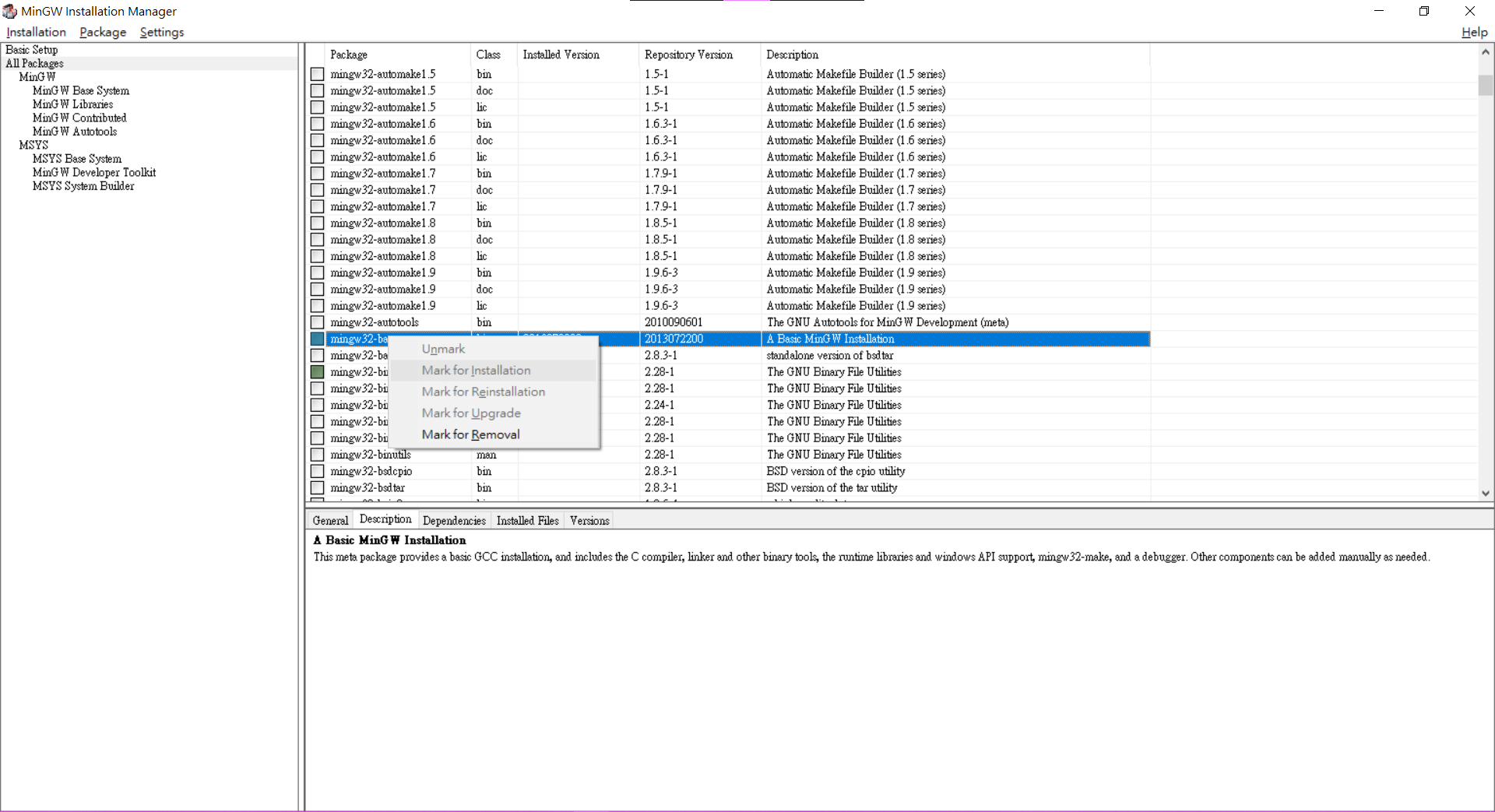 選擇 Mark for Installation