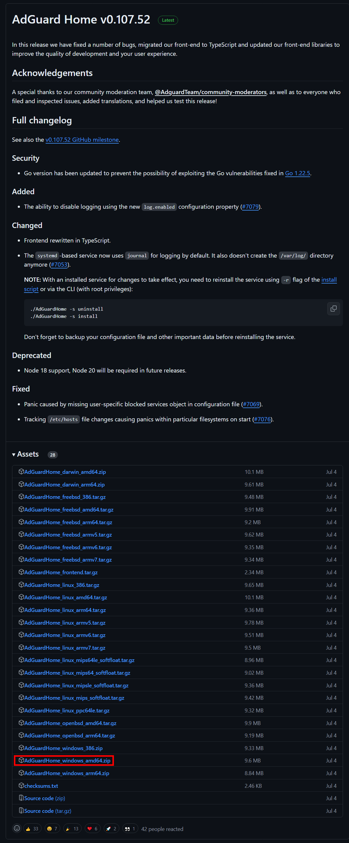 AdGuard Home 的 GitHub Releases 頁面
