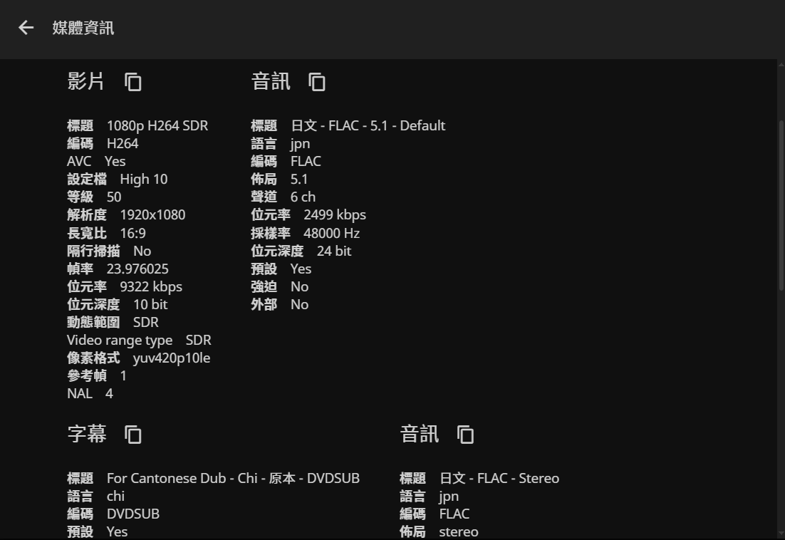 影片的媒體資訊